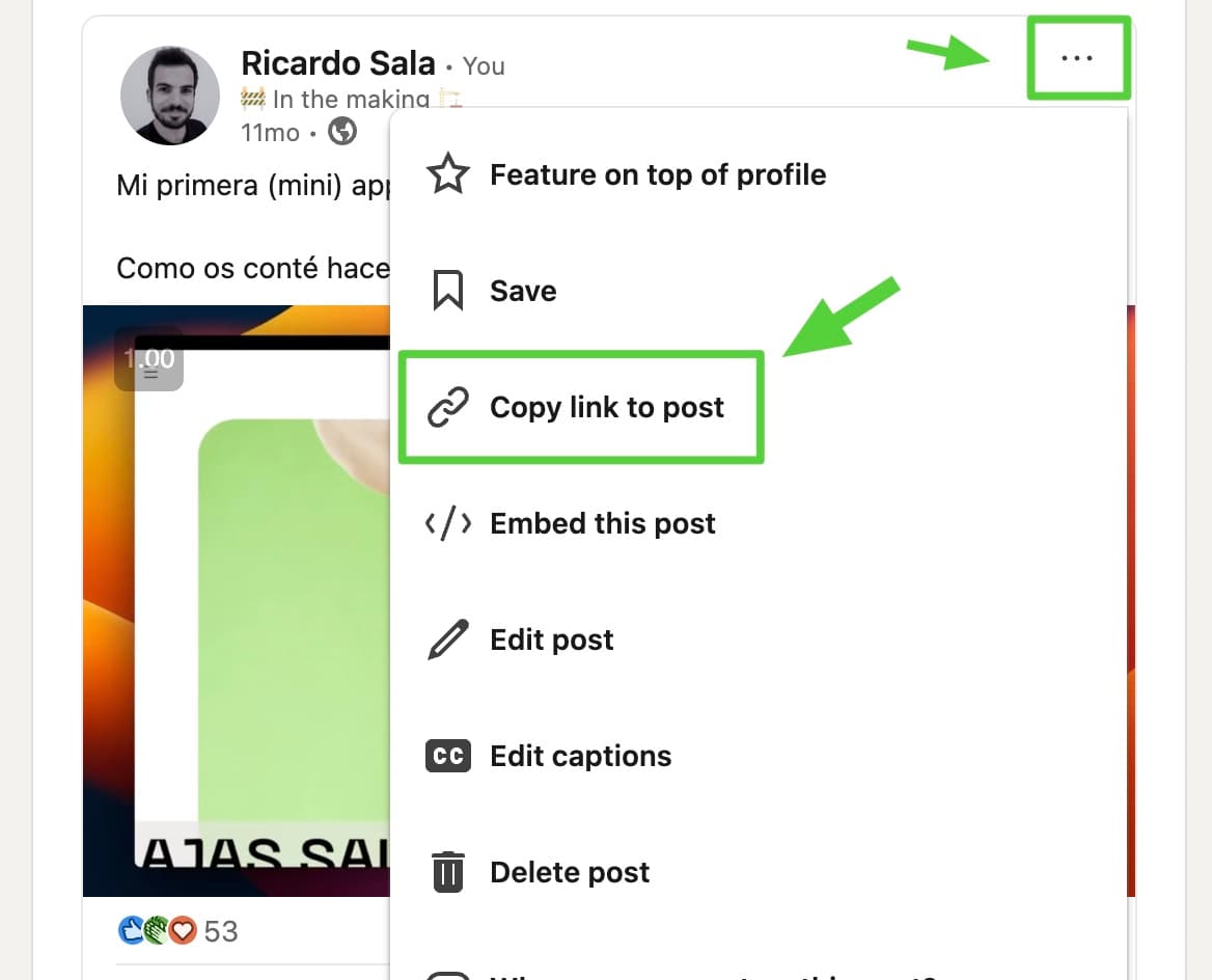 LinkedIn post example